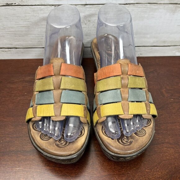 Born Women's Slip On Short Heel Sandals Leather Size 8 Brown Multi Color - Picture 4 of 11